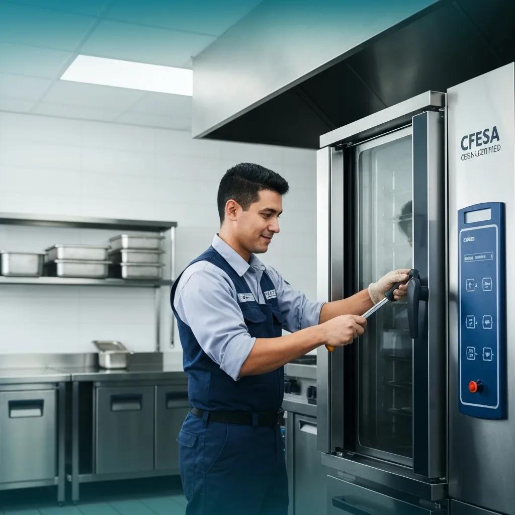 CFESA-certified technician repairing a commercial kitchen appliance in Charlotte