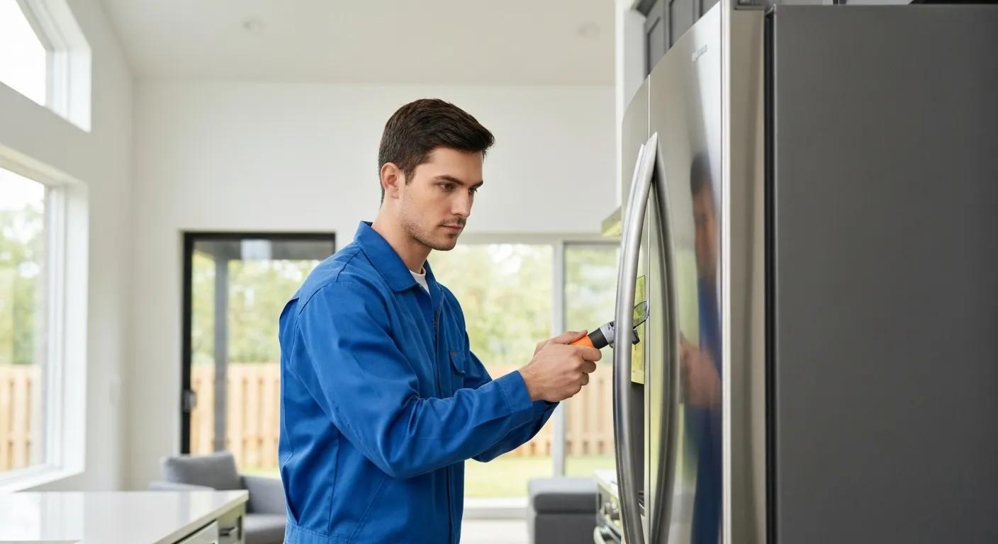 A skilled technician expertly servicing a refrigerator in a modern Concord home, emphasizing the importance of reliable appliance repair services
